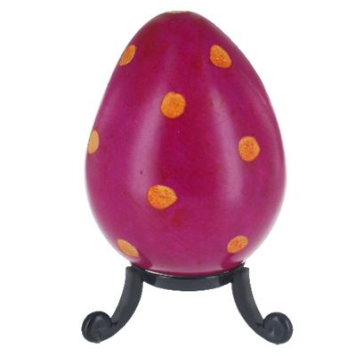 Purple Soapstone Egg with Orange Polkadots and Free Stand